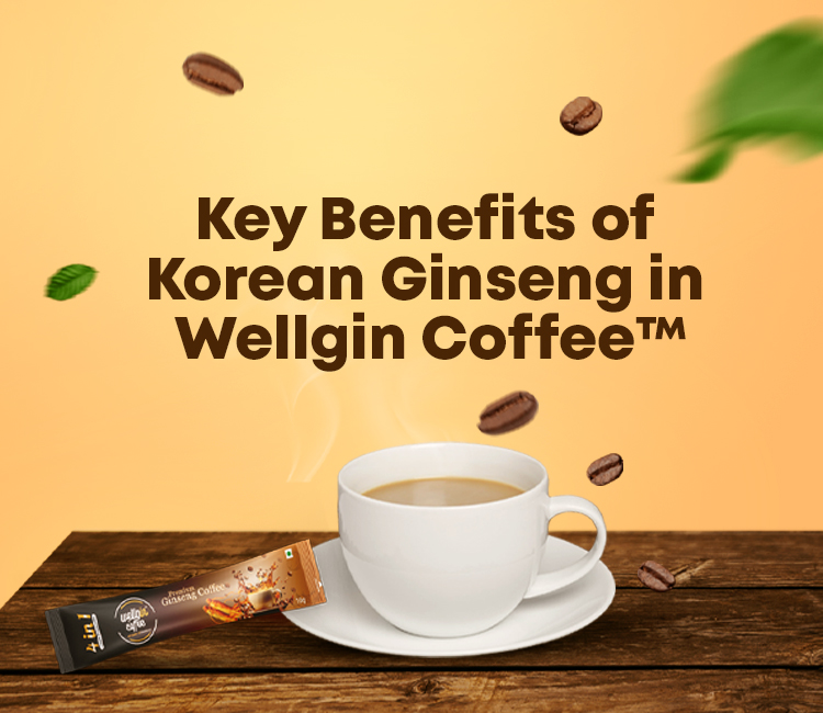 Mobile Infographic showing key benefits of Korean Ginseng in Wellgin Coffee, including mental clarity, stamina, mood, immunity, libido, and male sexual health-10 pack
